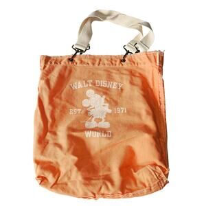 Walt Disney World Canvas Tote Bag Distressed Orange White Mickey Mouse Cotton